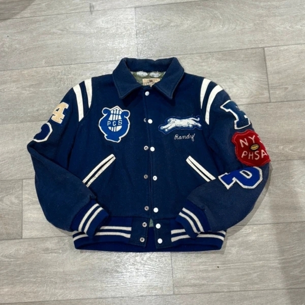Patchwork Varsity Jacket Blue: Vintage 1982 - image 1